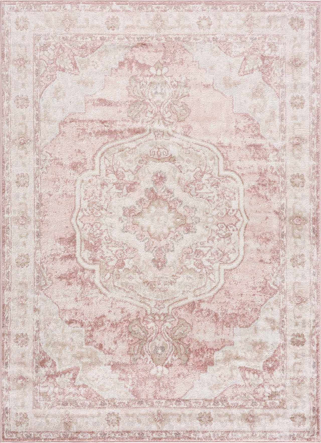BoutiqueRugs Blush & Light Pink Collection Kandos Bohemian Oriental Medallion Area Rug - Traditional Floral Carpet for Living Room, Bedroom - Blush, Dusty Pink, Cream - 5'3" x 7' (5x7 Area Rug)