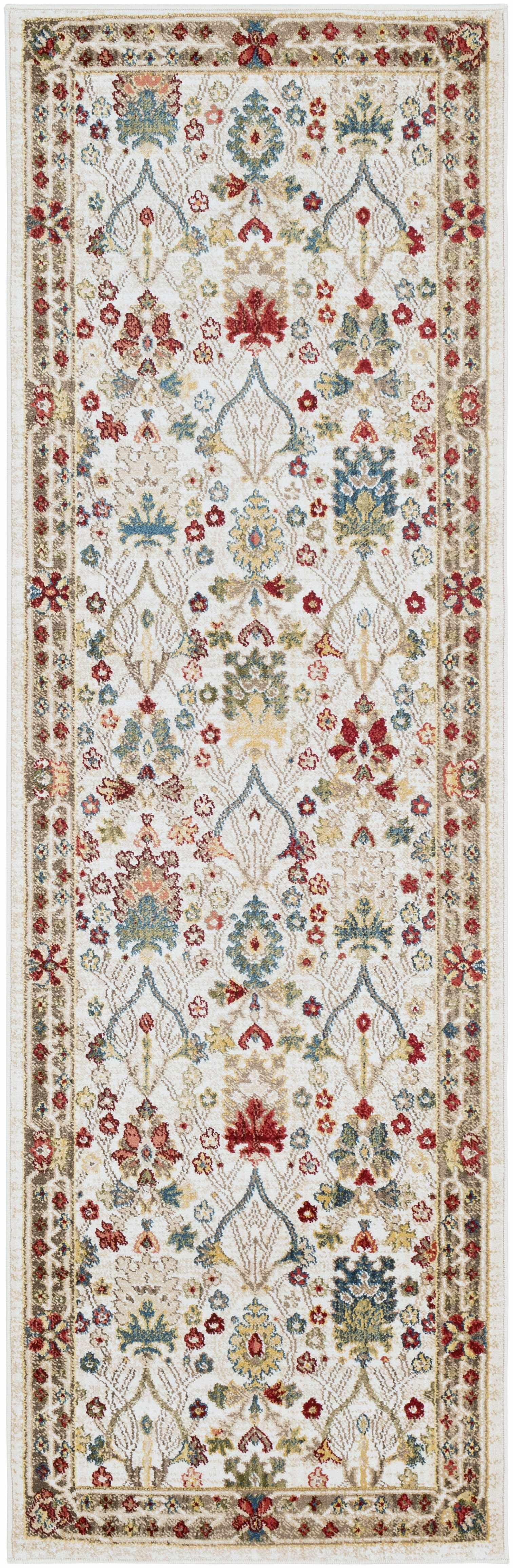 BoutiqueRugs Neola Traditional Floral Bordered Area Rug - Oriental Damask Patterned Rug for Living Room, Bedroom, Dining Room - Green, Sage, Rust, White - 2'6" x 7'10" (2x7 Runner Rug)