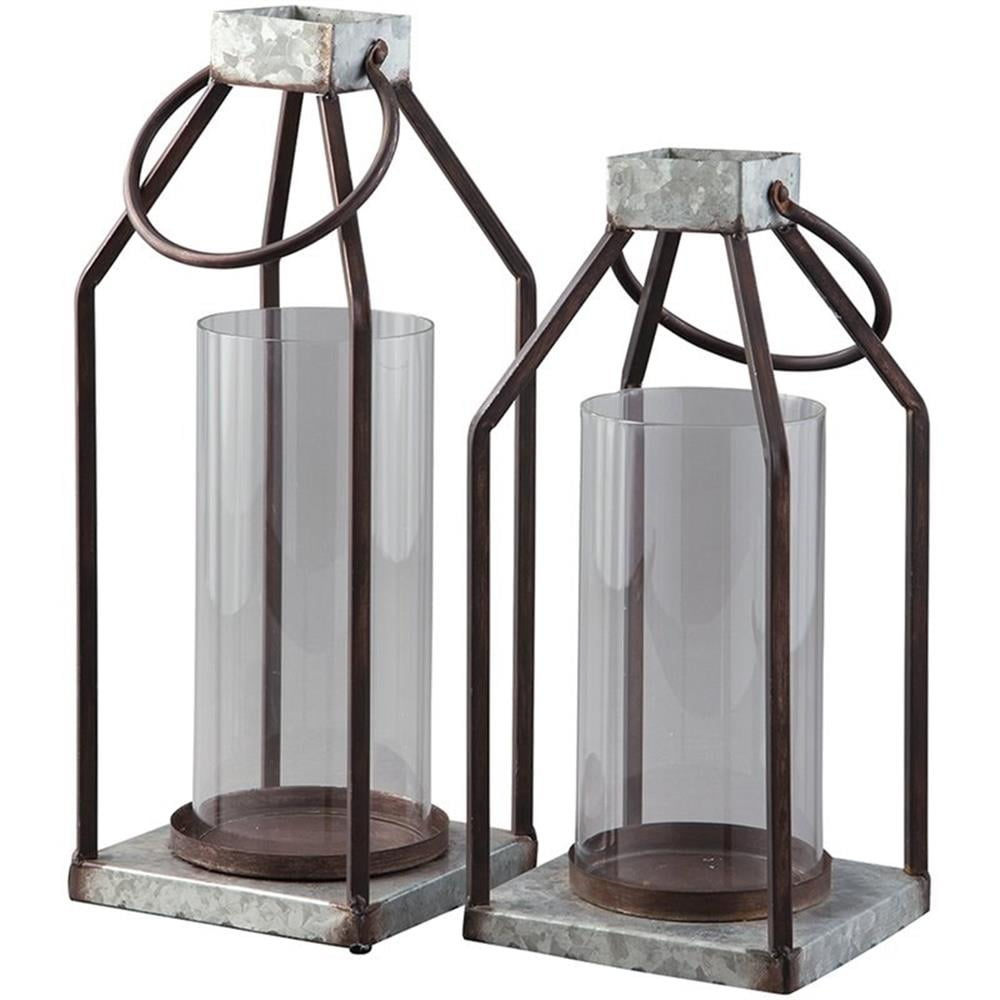 Bowery Hill 2 Piece Metal and Glass Lantern Candle Holder Set