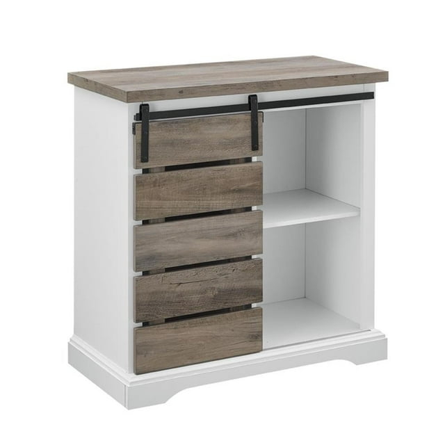 32" Rustic Wood Farmhouse TV Stand - Solid White and Gray Wash