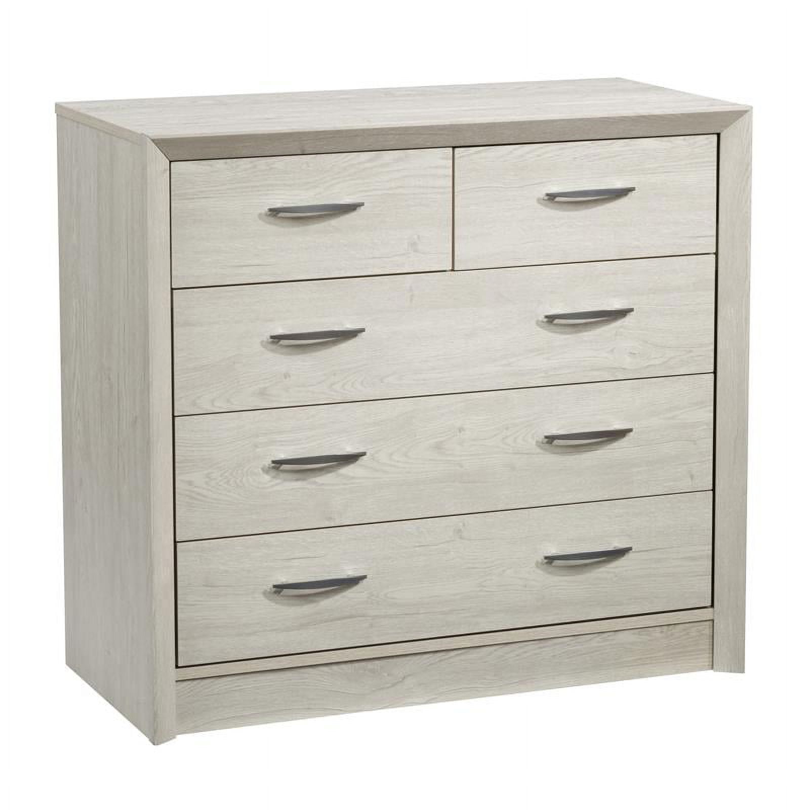 Bowery Hill 5-Drawer Mid-Century Engineered Wood Dresser in White Washed Oak