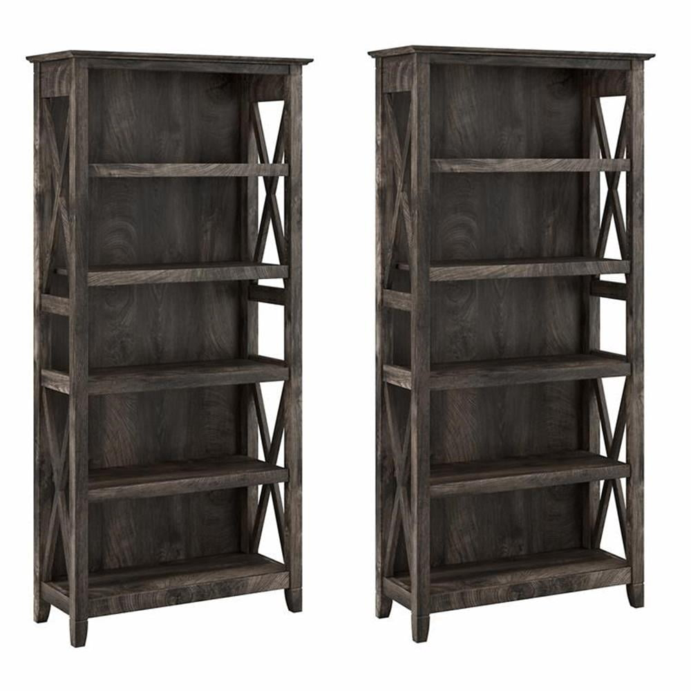 Bowery Hill 5 Shelves Coastal Wood Tall Bookcase in Dark Gray