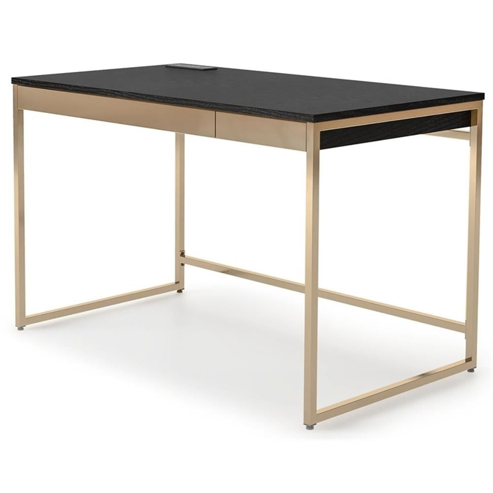 Bowery Hill Contemporary Metal Writing Desk with USB Port in Black