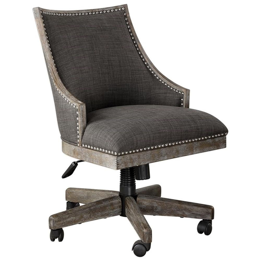 Uttermost Aidrian Metal and Wood Swivel Desk Chair in Nickel and Gray