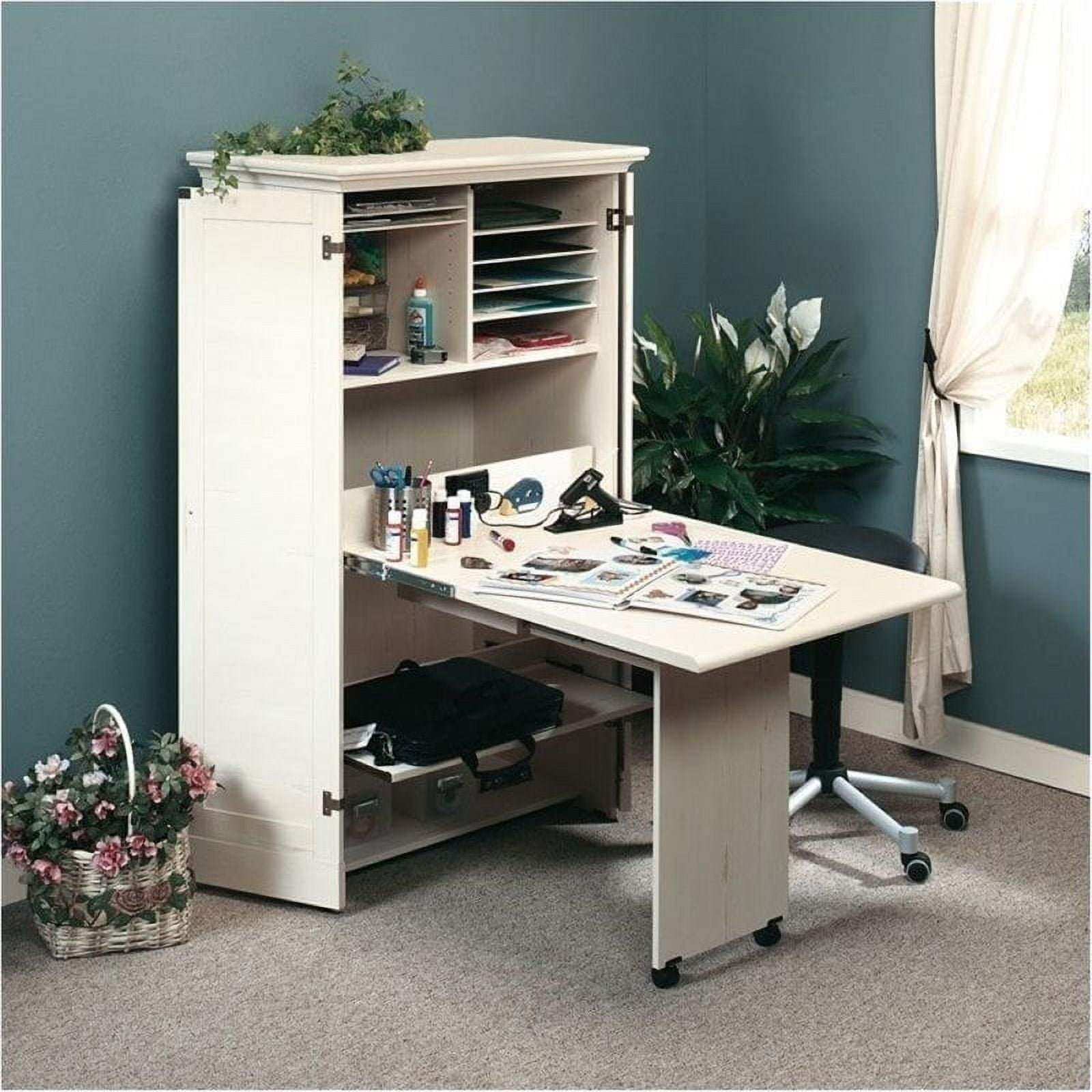 Sauder Harbor View Craft Armoire, Antiqued White