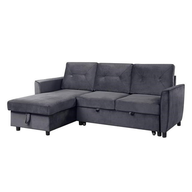 Hudson Dark Gray Velvet Two-Piece Sectional Sofa with Storage