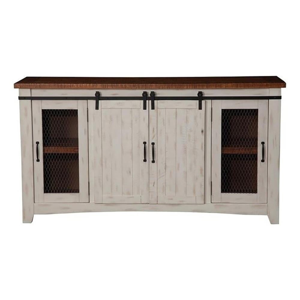 Bowery Hill Farmhouse Wood TV Stand for TVs up to 65" in Antique White/Honey