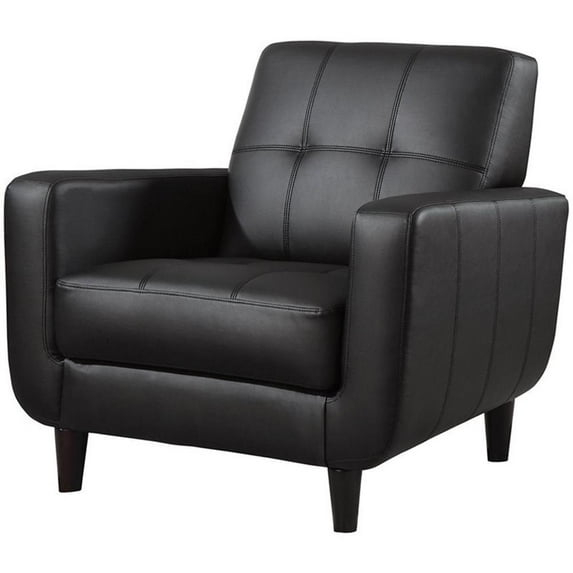 Bowery Hill Faux Leather Tufted Accent Chair in Black