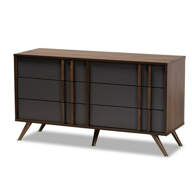Bowery Hill Gray and Walnut Finished Wood 6-Drawer Bedroom Dresser