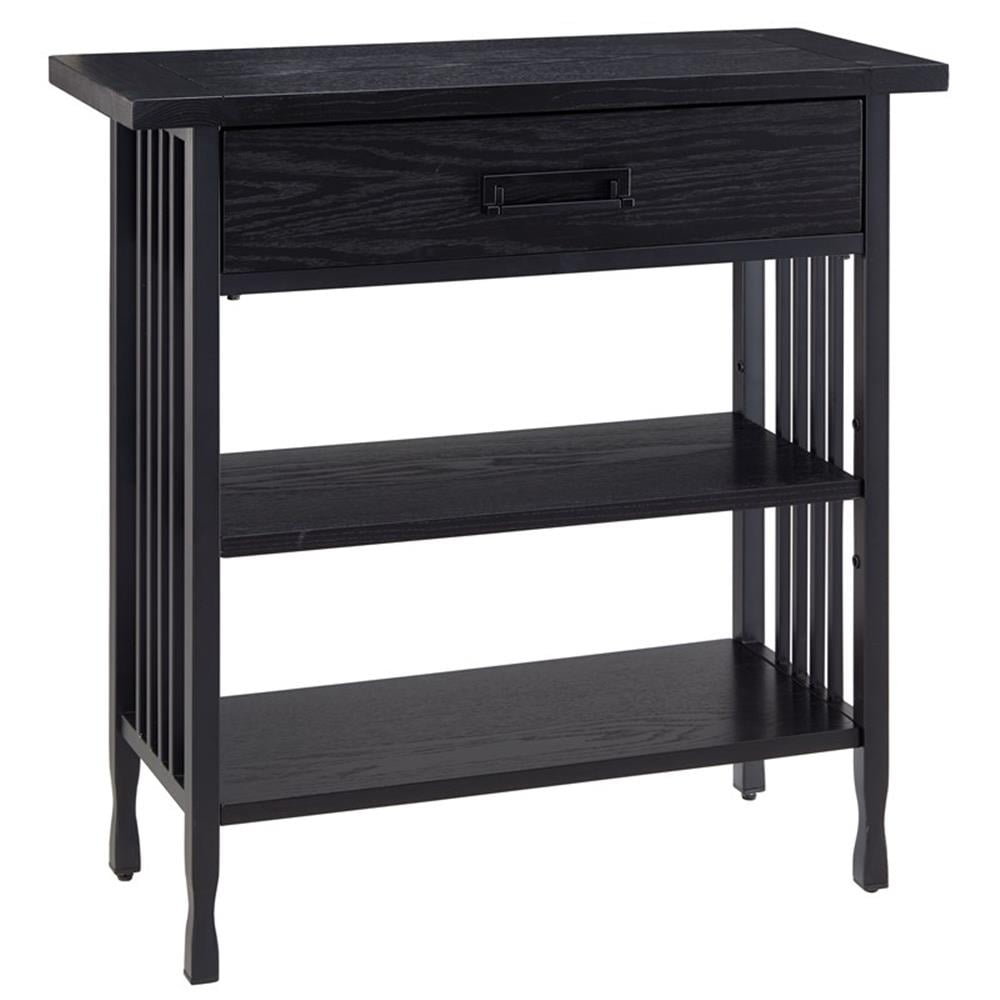 Leick Home 11261-BK Ironcraft Rustic Foyer Bookcase with Drawer Storage in Black Wash