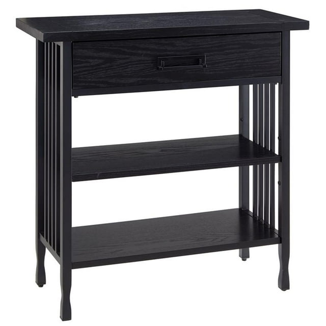 Leick Home 11261-BK Ironcraft Rustic Foyer Bookcase with Drawer Storage in Black Wash