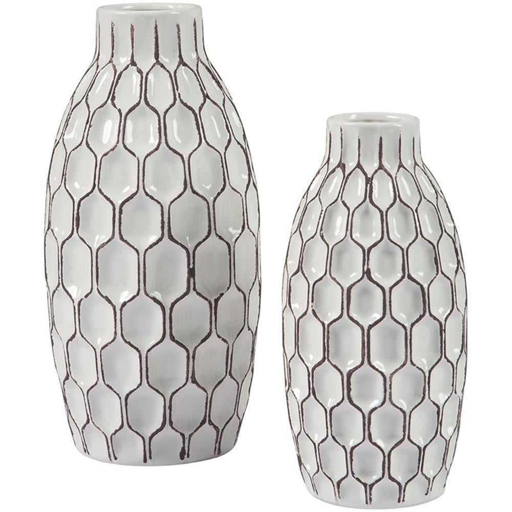 Bowery Hill Mid Century 2 Piece Ceramic Vase Set in White