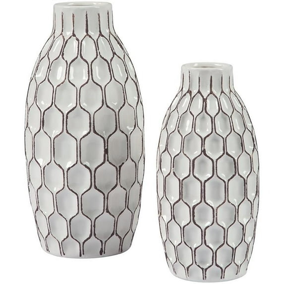 Bowery Hill Mid Century 2 Piece Ceramic Vase Set in White