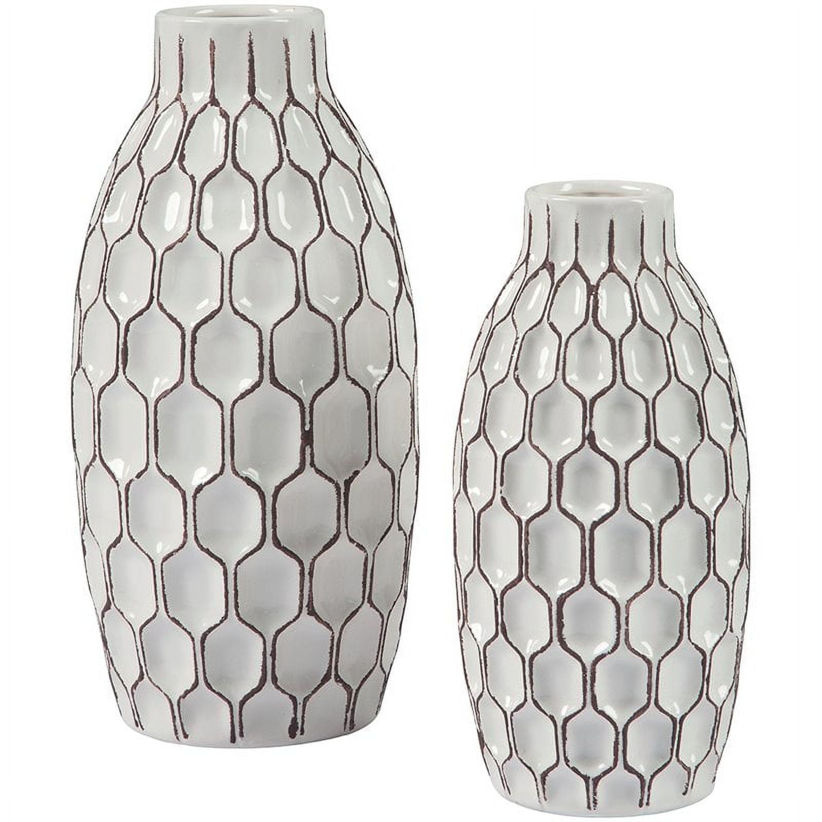 Bowery Hill Mid Century 2 Piece Ceramic Vase Set in White