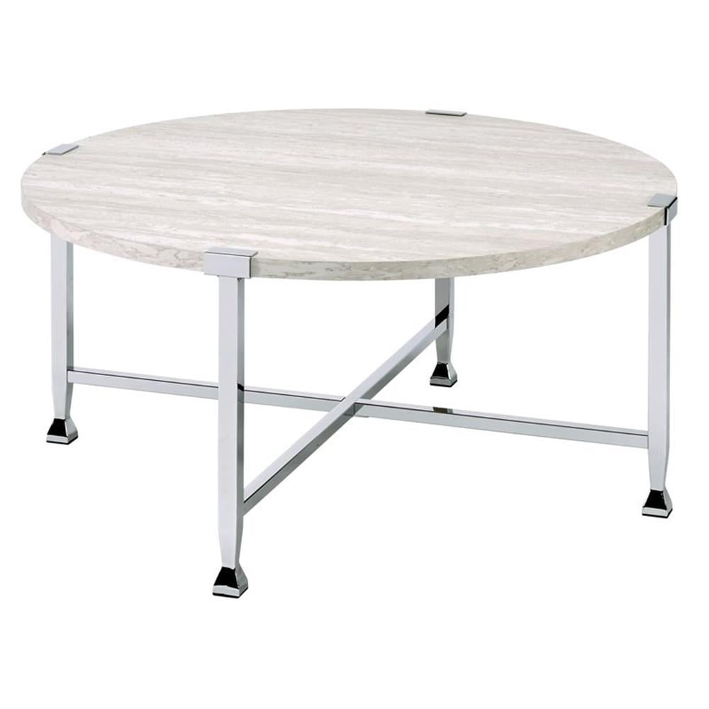 Bowery Hill Modern Wood Coffee Table in White Oak &Chrome