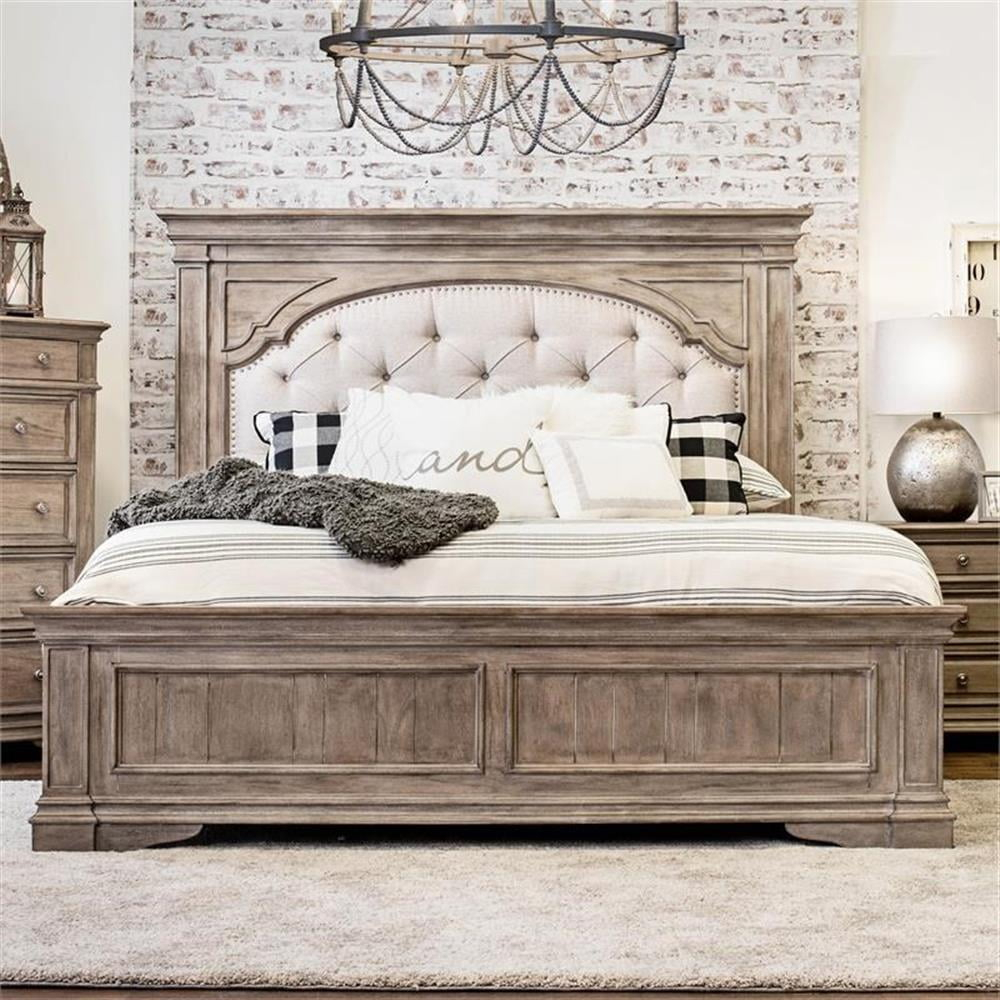 Bowery Hill Queen Size Panel Bed in Upholstered in Gray - Easy Assembly