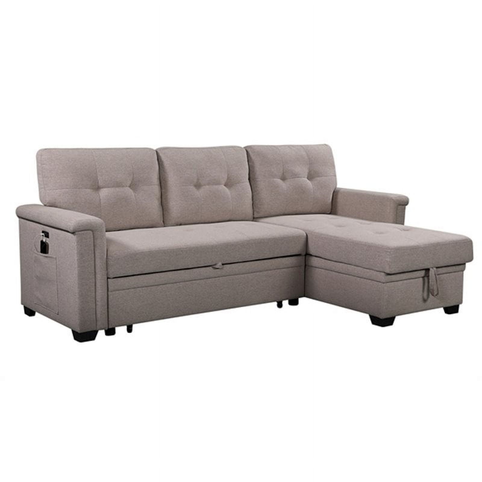 Bowery Hill Reversible Sleeper Sofa with Storage/USB Charging Port in Gray