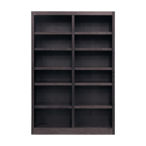 Double Wide Bookcase, Espresso Finish 12 Shelves