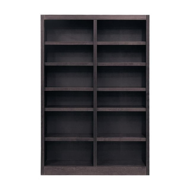 Double Wide Bookcase, Espresso Finish 12 Shelves