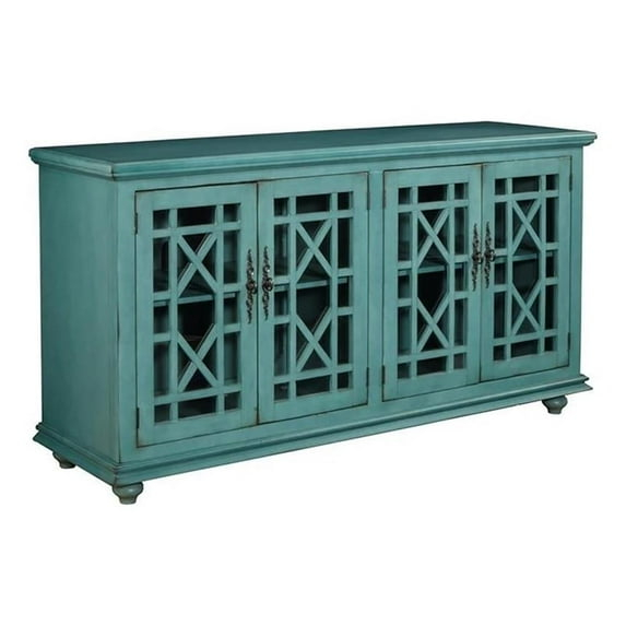 Bowery Hill Traditional Wood TV Stand for TVs up to 63" in Antique Teal Green