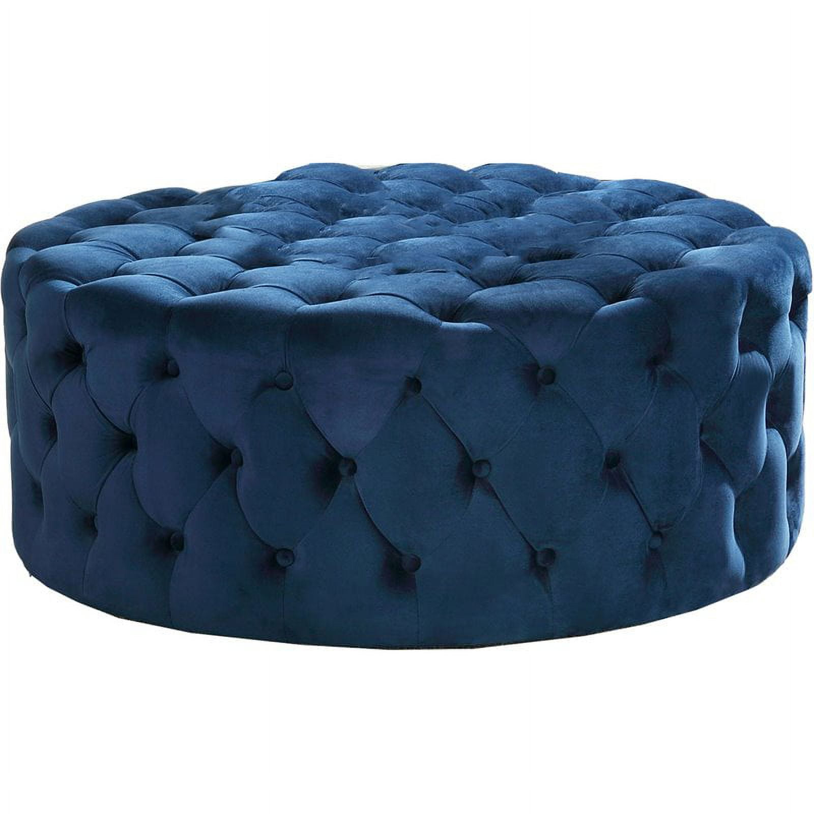 Bowery Hill Transitional 40" Round Velvet Fabric Ottoman in Navy