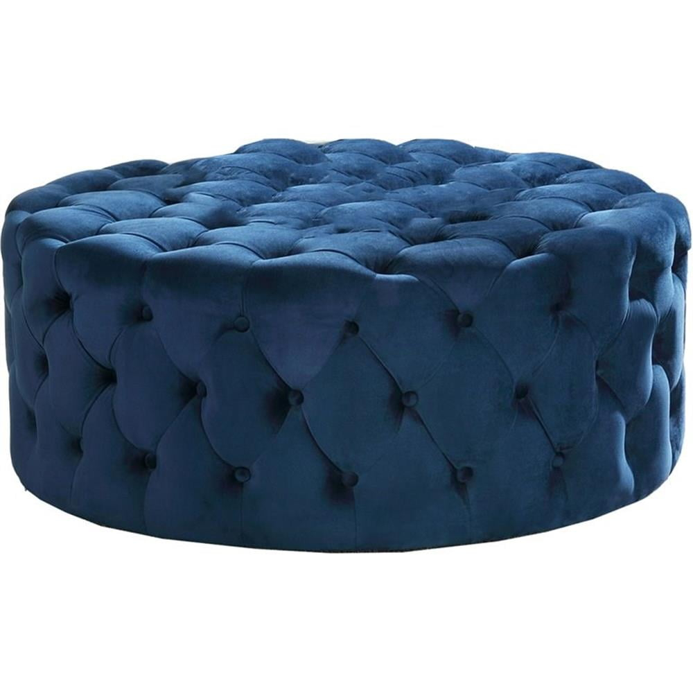 Bowery Hill Transitional 40" Round Velvet Fabric Ottoman in Navy