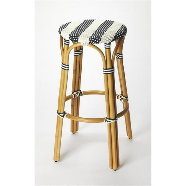 Butler Specialty Rattan Bar Stool Chair in White With Round Seat & Footrest