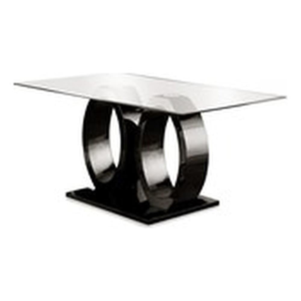 Bowery Hill Wood Contemporary Tempered Glass Top Dining Table in Black