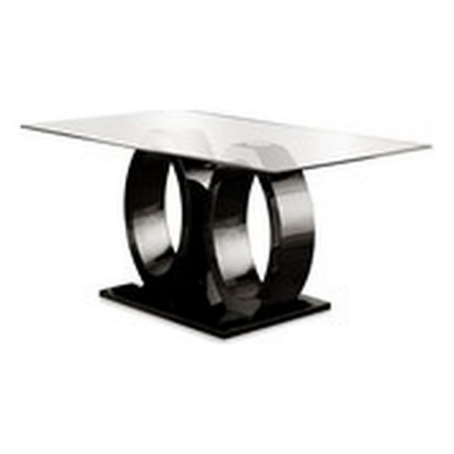 Bowery Hill Wood Contemporary Tempered Glass Top Dining Table in Black
