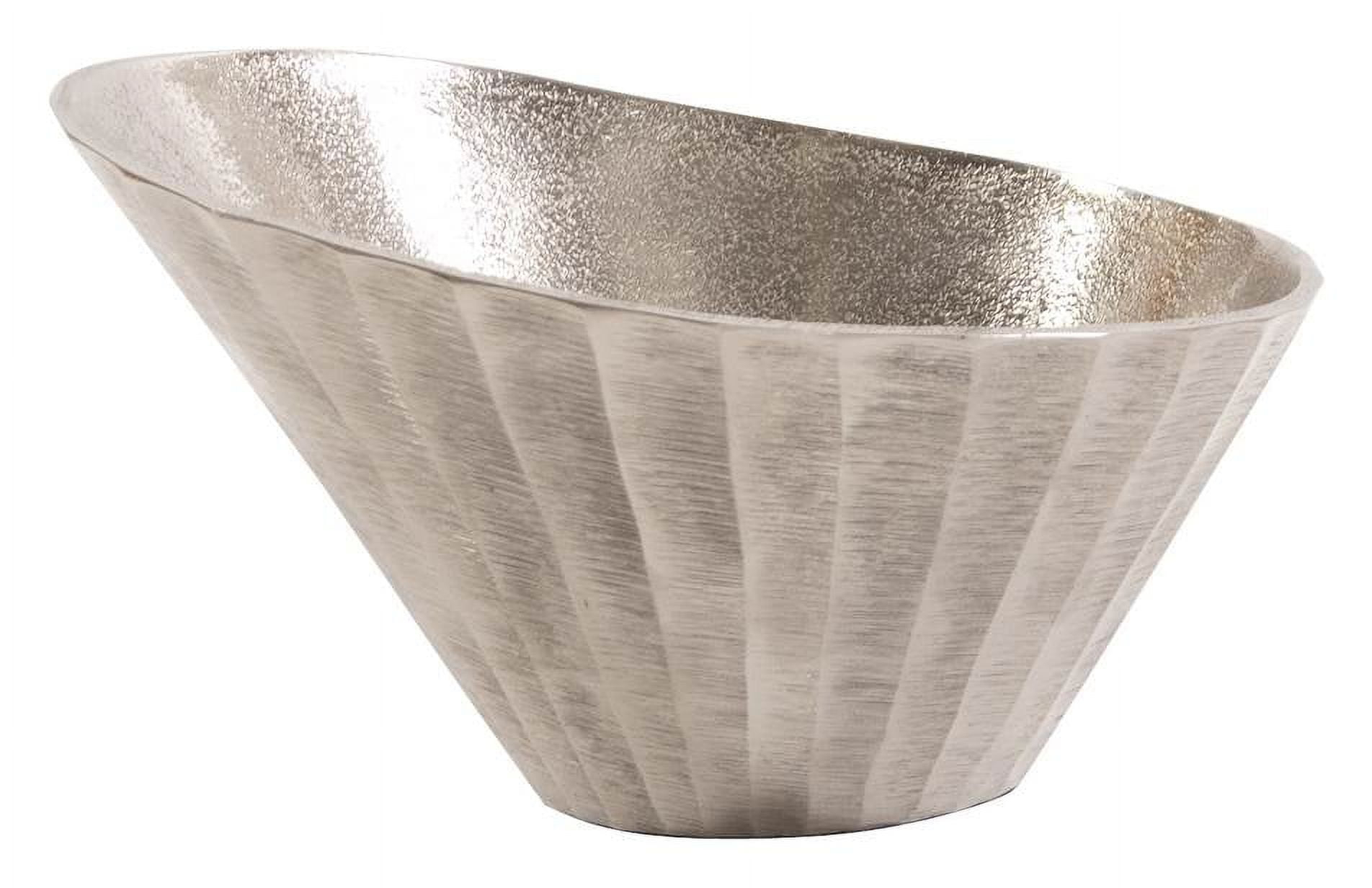 Howard Elliott Chiselled Metal Decorative Bowl for Centerpiece, Metal Bowl with Chiseled Texture, Accent Table Piece Decor for Home, Console Table, Dining Table & Living Room, 9.75 x 6 Inch, Silver