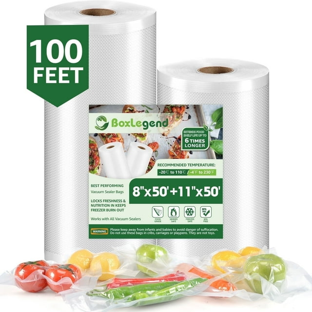 BoxLegend Vacuum Sealer Bags, 8''x50' Food Vacuum Heat-Seal Rolls Vacuum Sealed Bags, Clear
