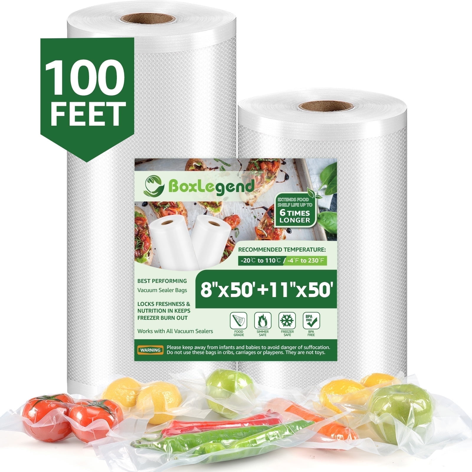 BoxLegend Vacuum Sealer Bags, 8''x50' Food Vacuum Heat-Seal Rolls Vacuum Sealed Bags, Clear