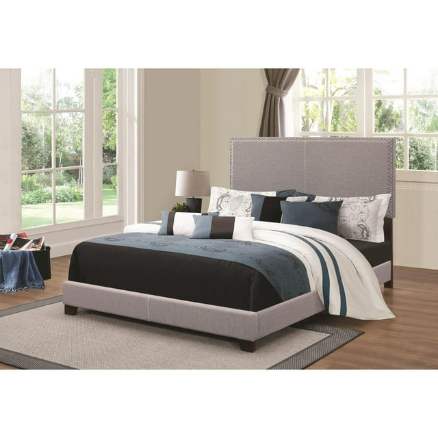 Boyd Eastern King Upholstered Bed with Nailhead Trim Grey