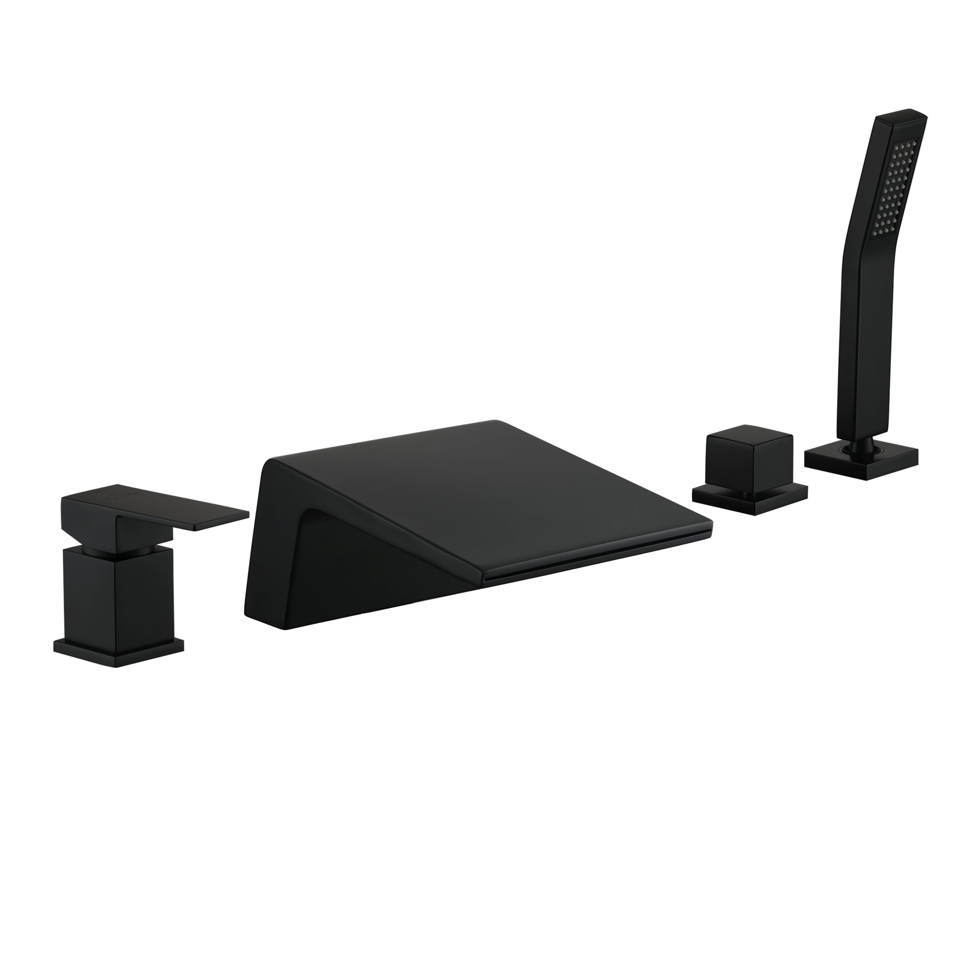 Boyel Living Single-Handle Shower Head Bathroom Bathtub Faucet, Deck Mount Roman Tub Faucet with Hand Shower and Water Suply Hose Waterfall Bath Tub Filler in Matte Black