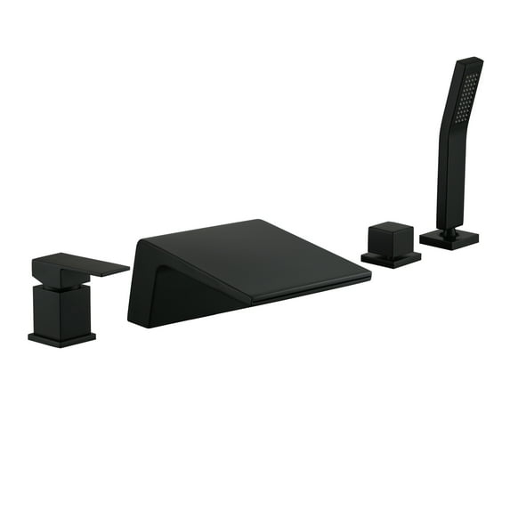 Boyel Living Single-Handle Shower Head Bathroom Bathtub Faucet, Deck Mount Roman Tub Faucet with Hand Shower and Water Suply Hose Waterfall Bath Tub Filler in Matte Black