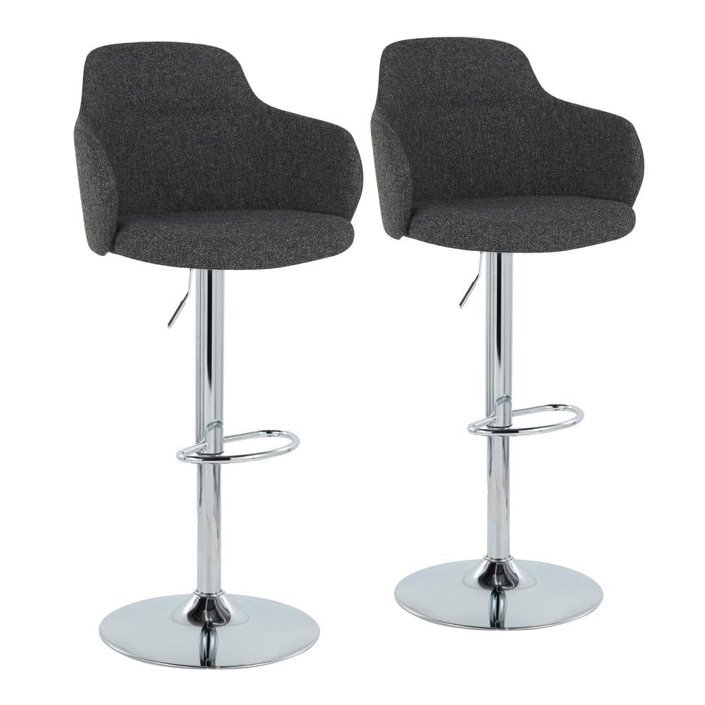 LumiSource Chrome Metal, Dark Grey Noise Fabric Boyne Adjustable Barstool - Set of 2