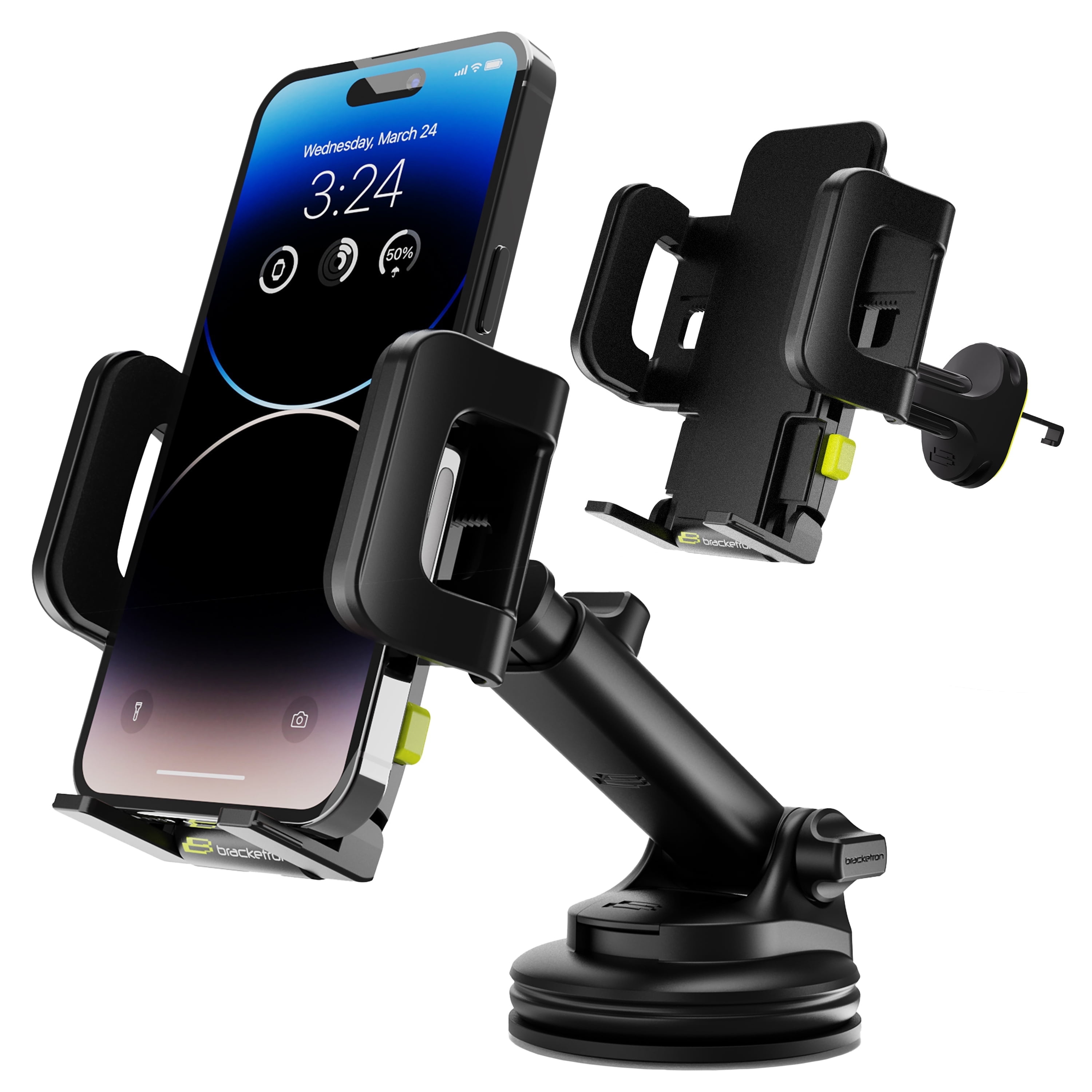 Bracketron TripGripXT Dashboard, Windshield & Vent Extendable Cell Phone and GPS Mount for Car Suction Cup Phone Holder for Home and Office
