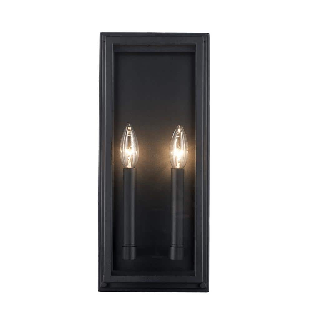 Bradford 18 in. 2-Light Black Outdoor Wall Light Fixture with Clear Glass
