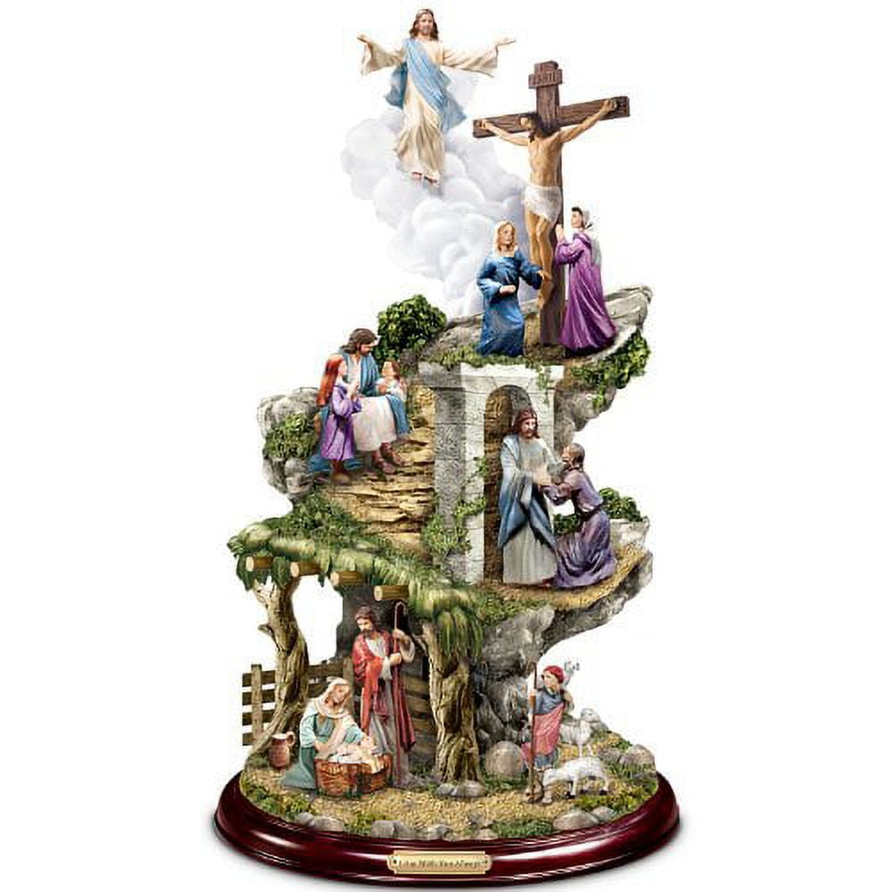 The Bradford Exchange Thomas Kinkade The Life of Christ Hand Painted Sculptural Masterpiece A Celebration of His Infinite Love Religious Statue Illustrating 5 Biblical Life Events of Jesus 12"-Inches