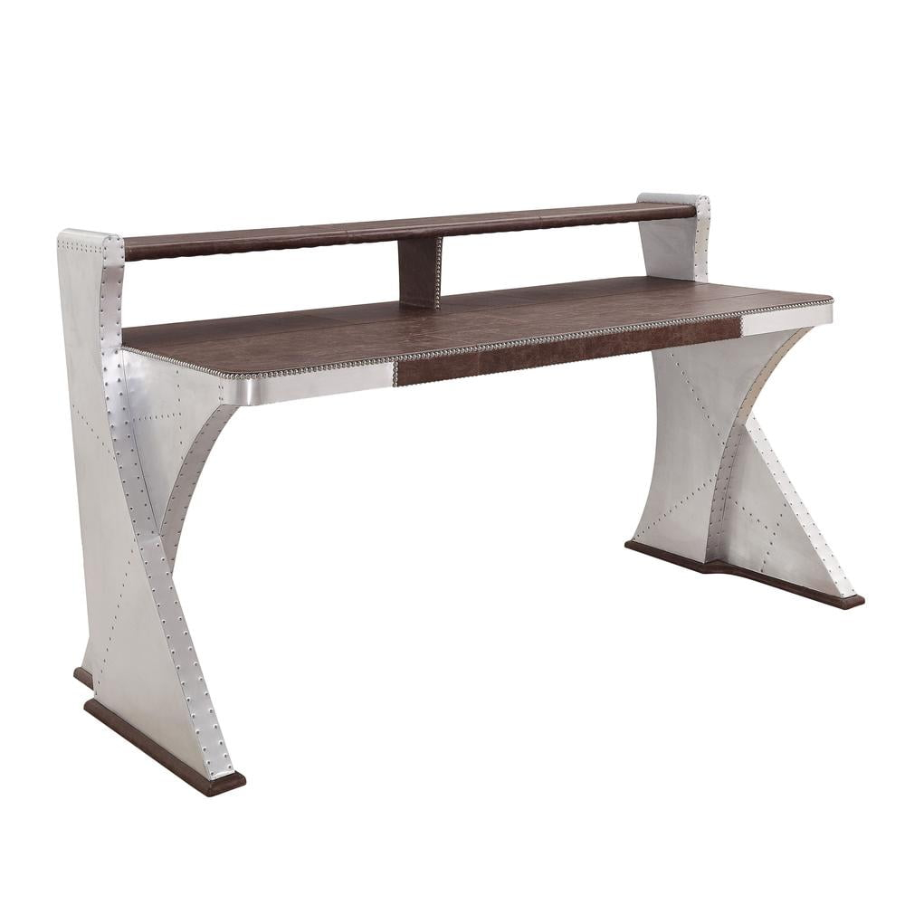Brancaster Desk in Retro Brown Top Grain Leather and Aluminum