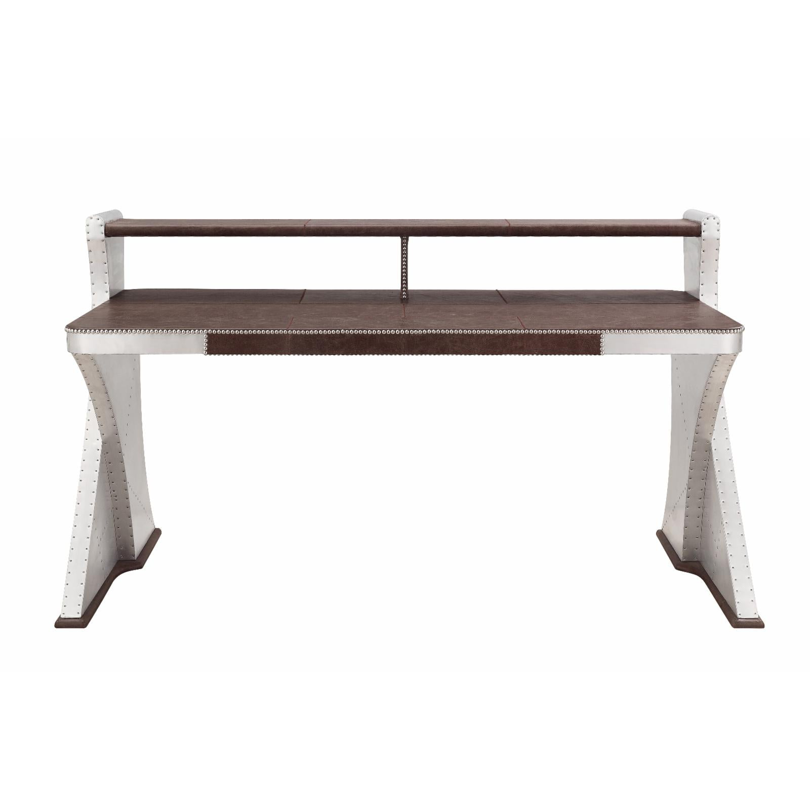Brancaster Desk in Retro Brown Top Grain Leather and Aluminum