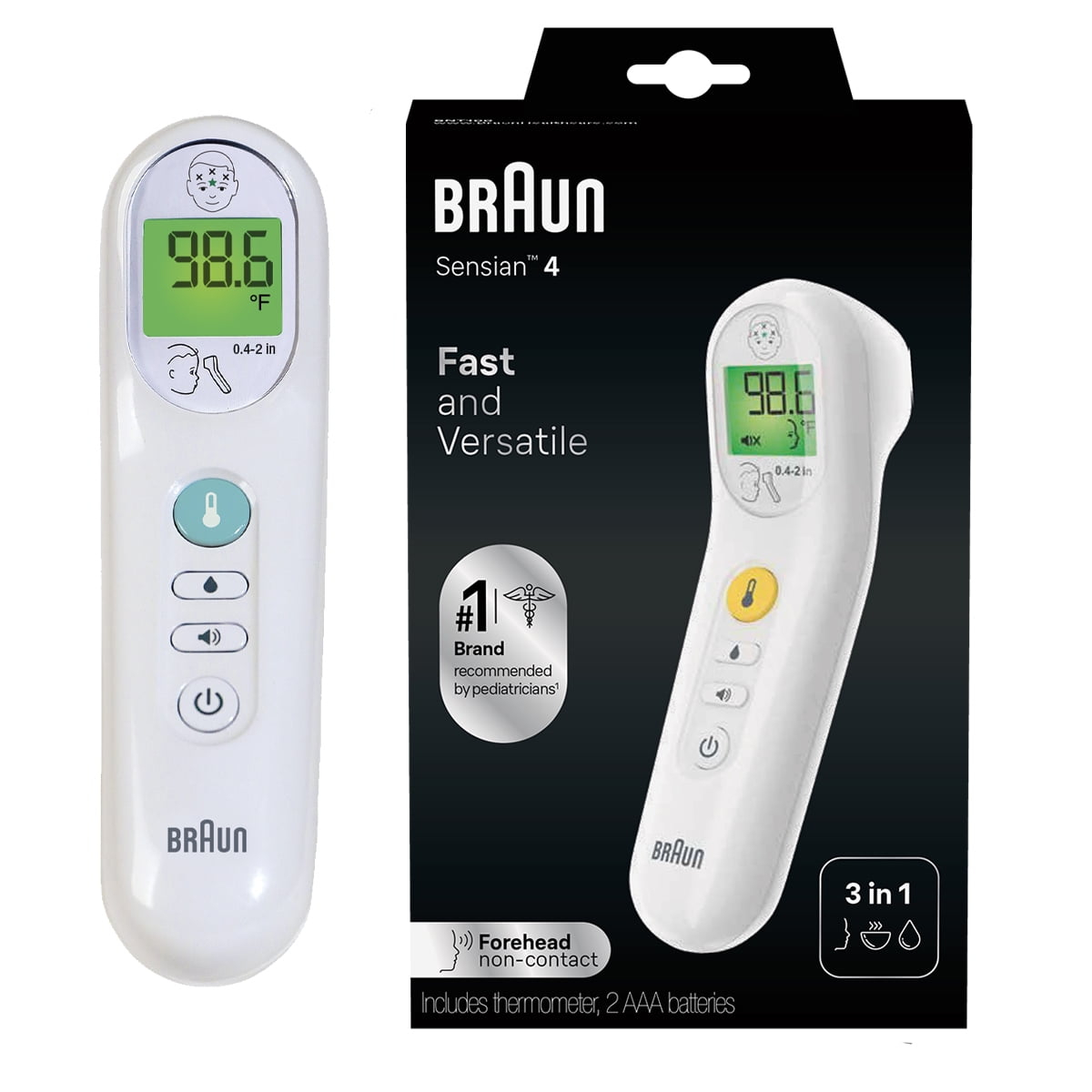 Braun No Touch 3-in-1 Digital Thermometer, Suitable for All Ages, BNT100US, White