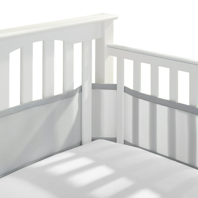 BreathableBaby Breathable Mesh Liner for Full-Size Cribs, Classic 3mm Mesh, Gray (Size 4FS Covers 3 or 4 Sides)
