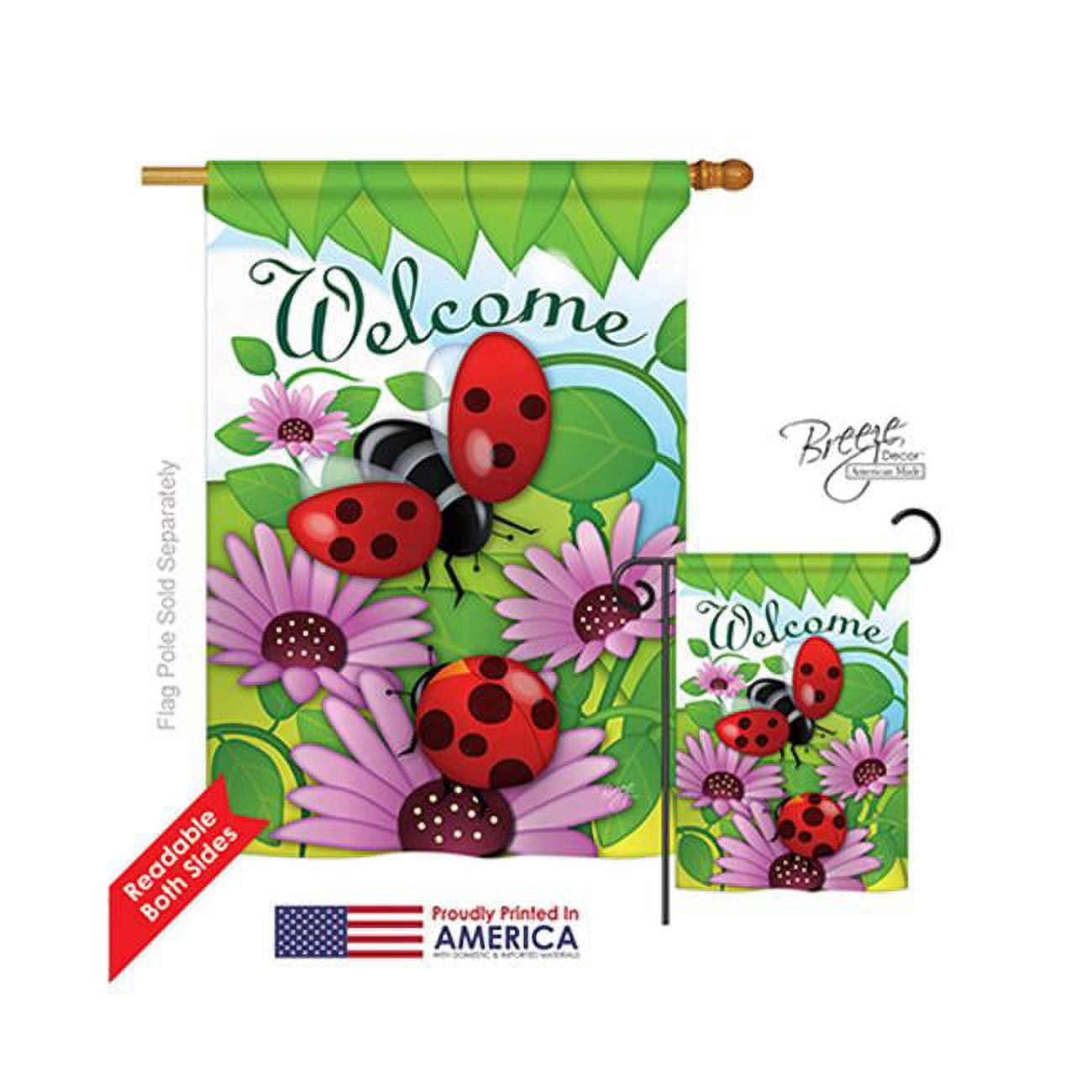 Breeze Decor 04071 Welcome Ladybug 2-Sided Vertical Impression House Flag - 28 x 40 in.