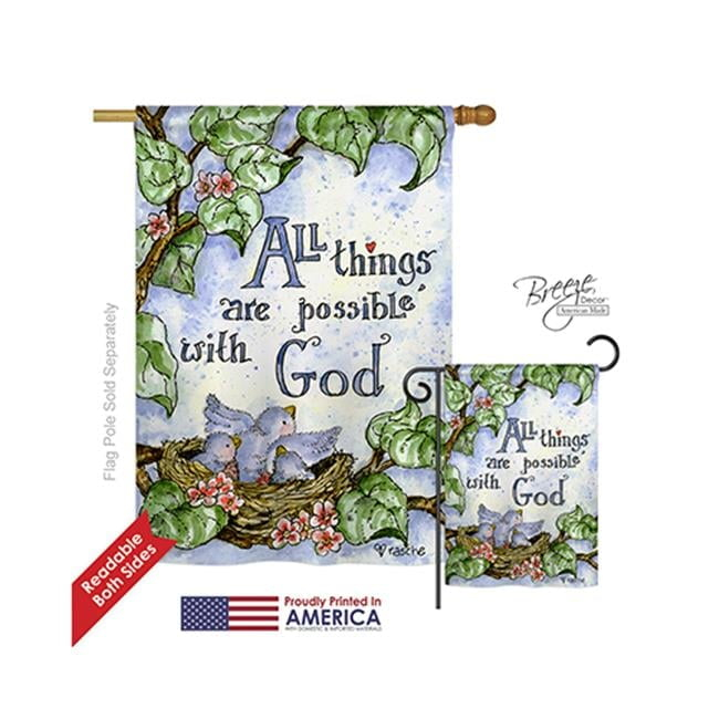 Breeze Decor 15110 All Things Are Possible with God 2-Sided Vertical Impression House Flag - 28 x 40 in.