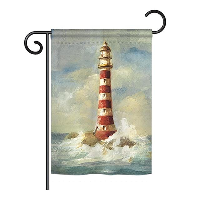 Breeze Decor BD-NA-G-107060-IP-BO-D-US18-WA 13 x 18.5 in. Lighthouse by the Sea Coastal Nautical Impressions Decorative Vertical Double Sided Garden Flag