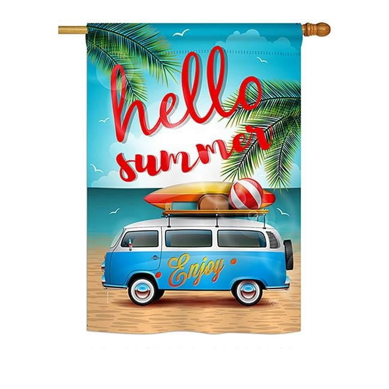 Breeze Decor BD-SU-G-106084-IP-BO-D-US18-BD 13 x 18.5 in. Hello Summer, Enjoy Bus Summer Fun In The Sun Impressions Decorative Vertical Double Sided Garden Flag Printed USA