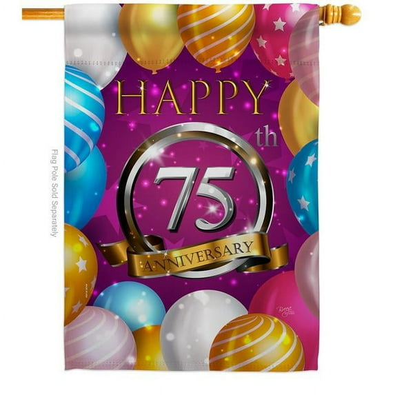 Breeze Decor H115198-BO 28 x 40 in. Happy 75th Anniversary House Flag with Celebration Double-Sided Decorative Vertical Decoration Banner Garden Yard Gift