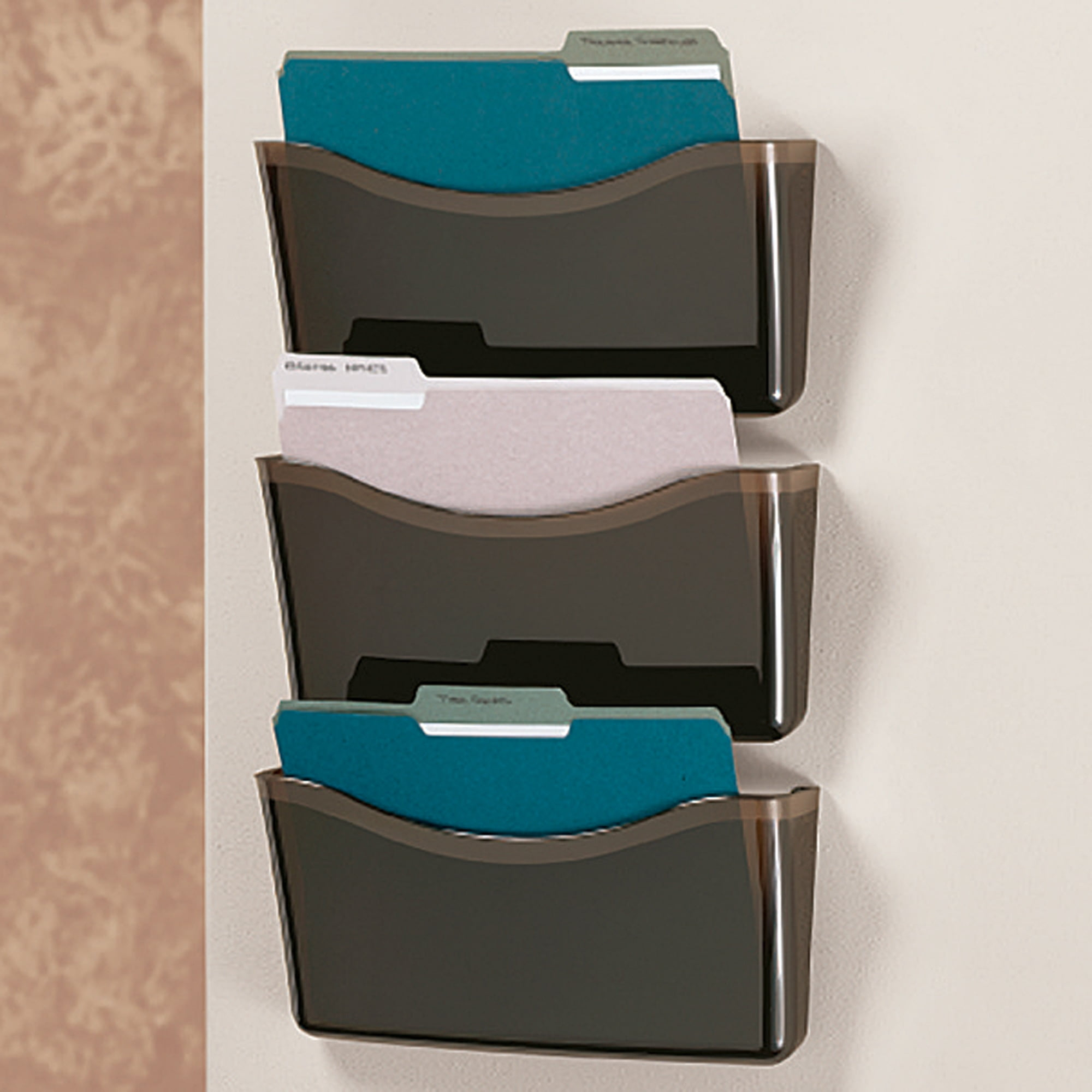 Brenton Studio Unbreakable 3-Pocket Letter-Size Wall Files, Black, Pack Of 3, 59765