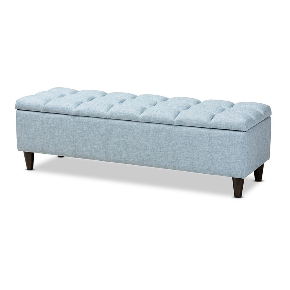 Brette Mid-Century Modern Light Blue Fabric Upholstered Wood Storage Bench Ottoman, Light Blue